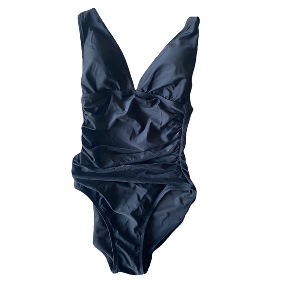 J.Crew $98 Ruched plunge one-piece swimsuit Black Size S CI098 - Picture 2 of 6